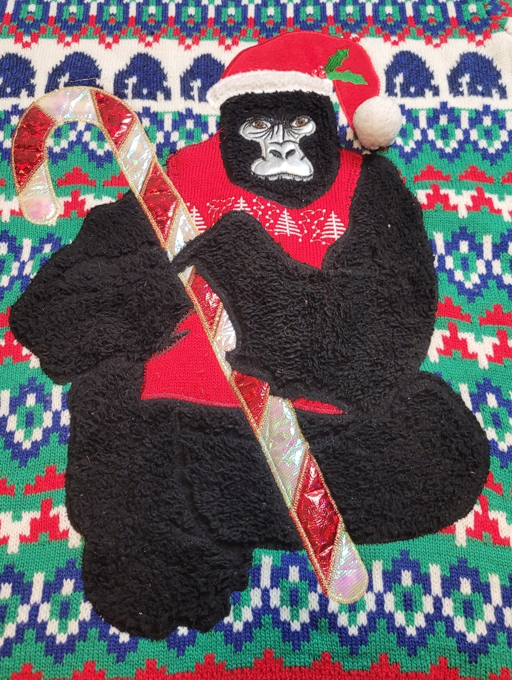 Holiday Time Sweater Ugly Christmas Gorilla Blue Green